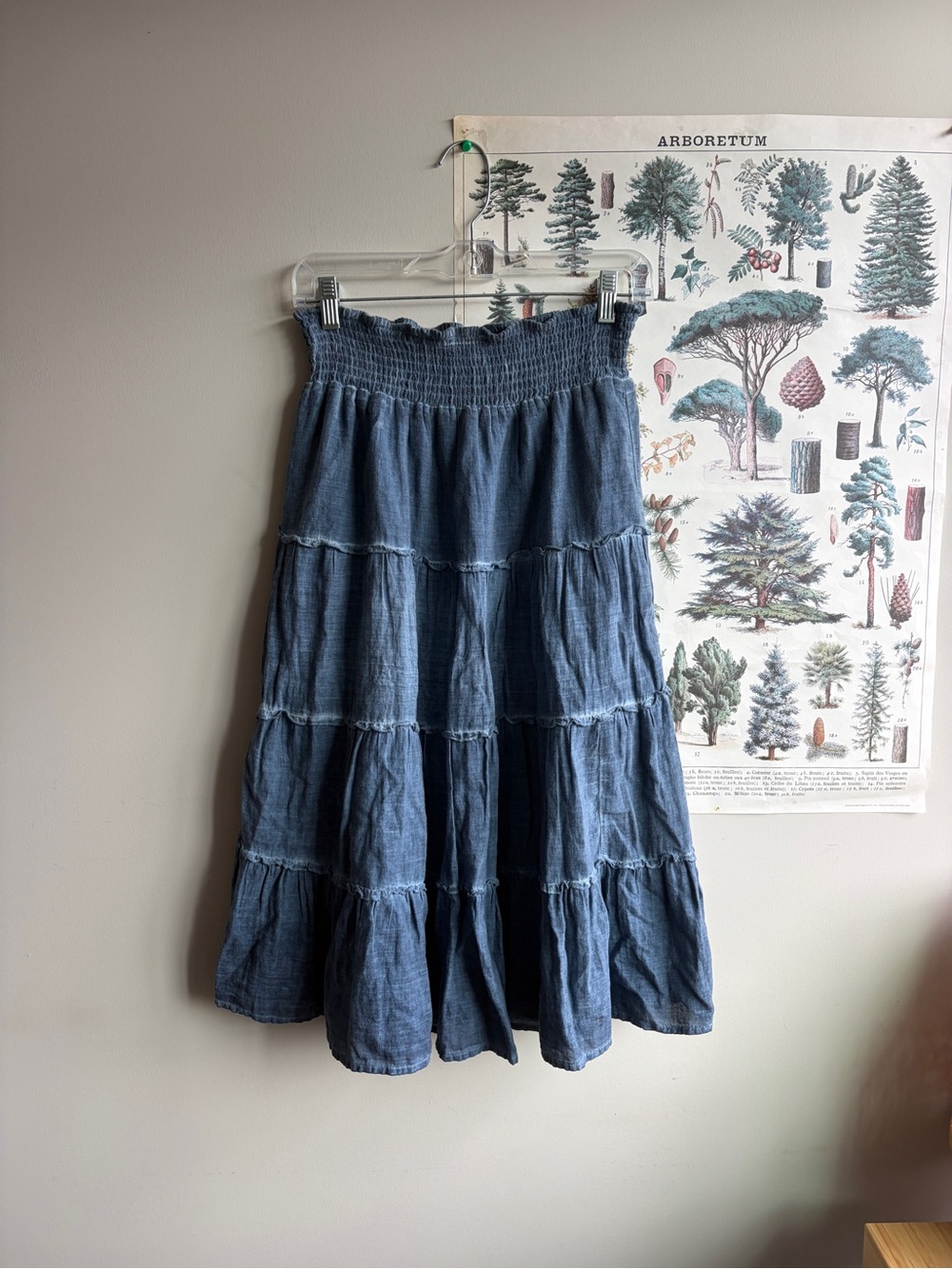 Style & CoSmocked Waist Tiered Blue Midi Skirt Small